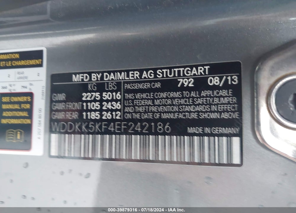 2014 MERCEDES-BENZ E 350 VIN: WDDKK5KF4EF242186