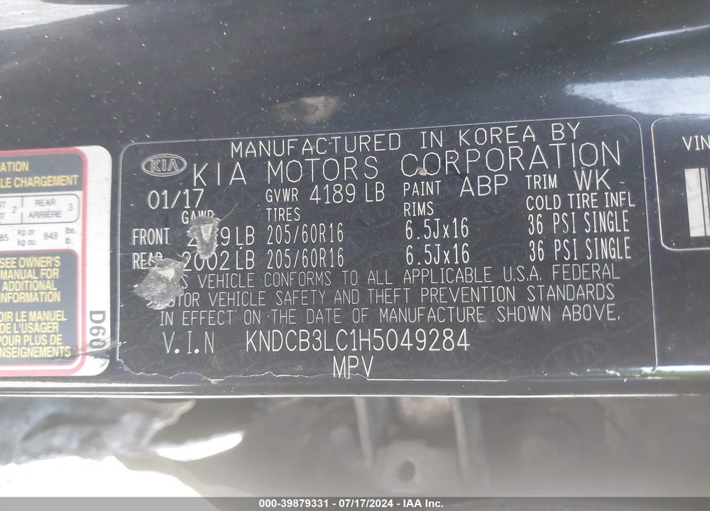 2017 KIA NIRO LX VIN: KNDCB3LC1H5049284