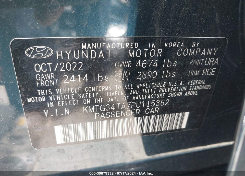 2023 GENESIS G70 2.0T RWD VIN: KMTG34TA7PU115362