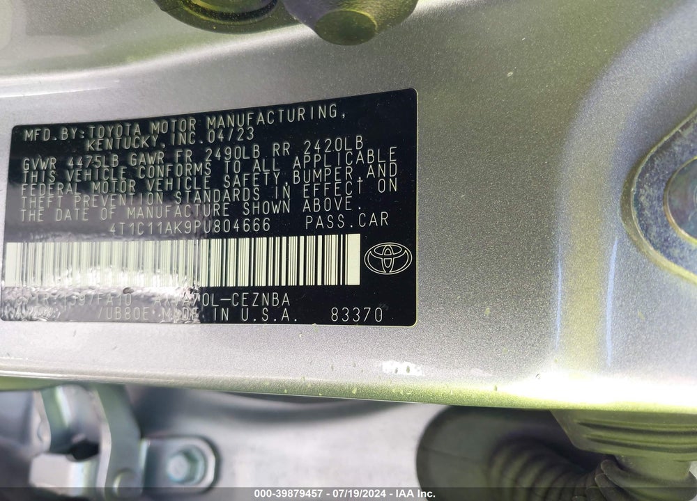 2023 TOYOTA CAMRY LE VIN: 4T1C11AK9PU804666
