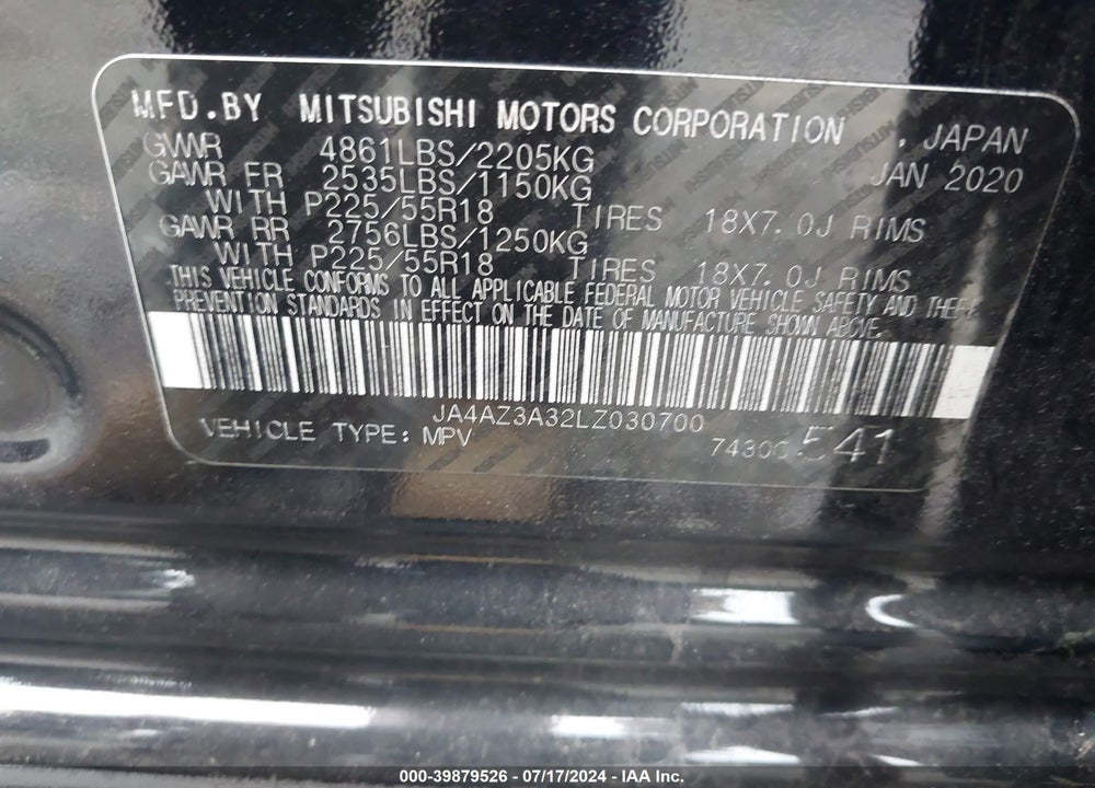 2020 MITSUBISHI OUTLANDER ES 2.4 S-AWC/LE 2.4 S-AWC/SE 2.4 S-AWC/SEL 2.4 S-AWC/SP 2.4 S-AWC VIN: JA4AZ3A32LZ030700
