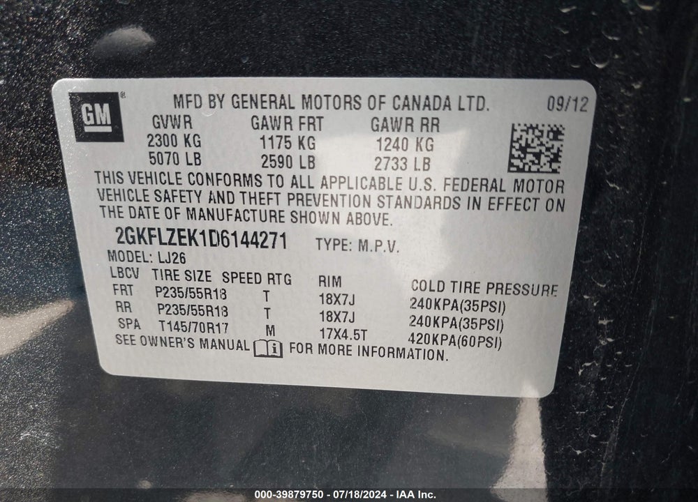 2013 GMC TERRAIN DENALI VIN: 2GKFLZEK1D6144271