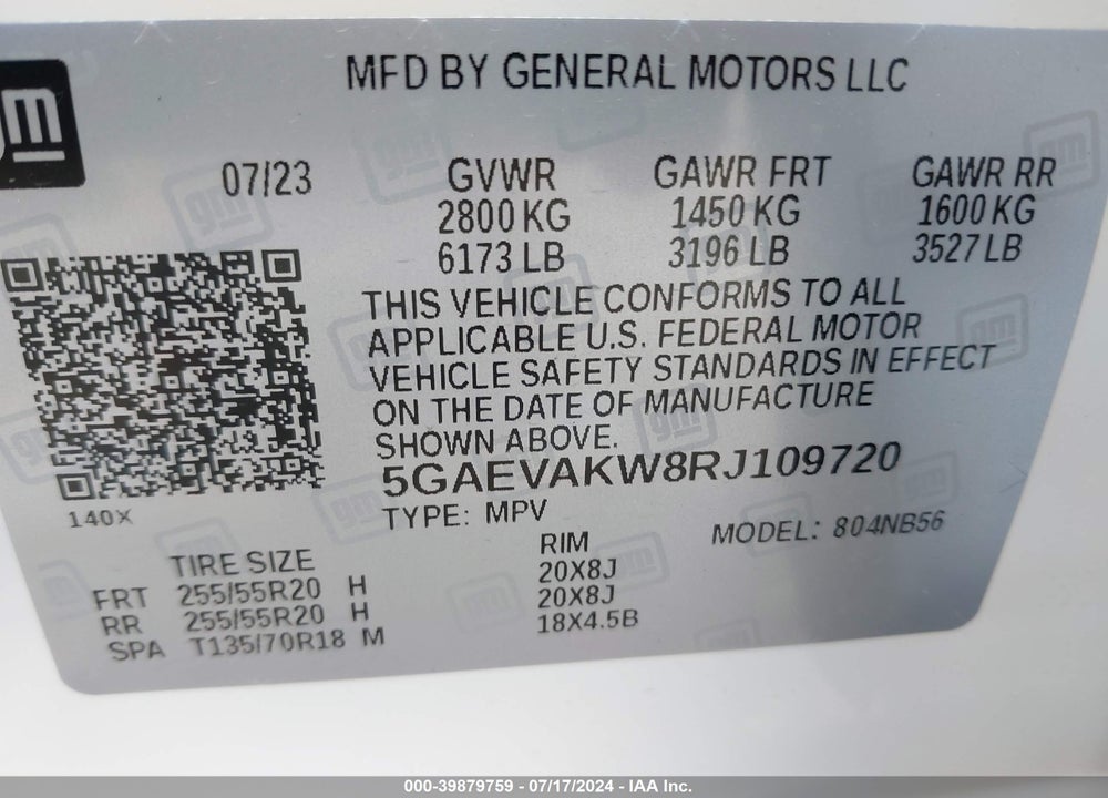 2024 BUICK ENCLAVE ESSENCE AWD VIN: 5GAEVAKW8RJ109720
