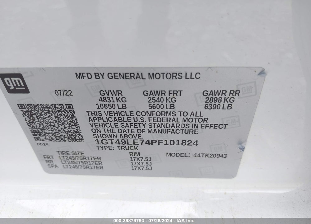 2023 GMC SIERRA 2500HD 4WD  LONG BED PRO VIN: 1GT49LE74PF101824
