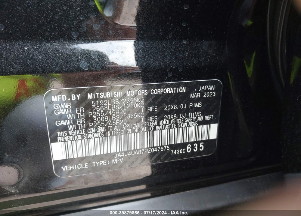 2023 MITSUBISHI OUTLANDER SE 2.5 S-AWC VIN: JA4J4UA87PZ047675