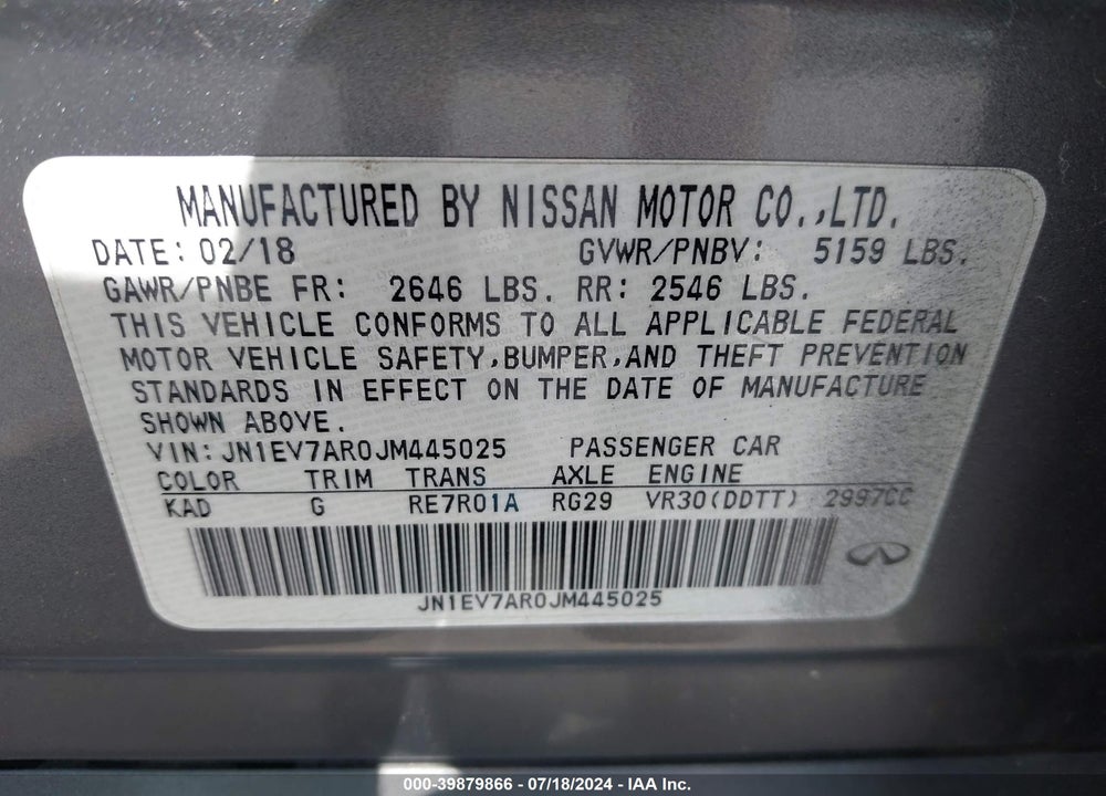 2018 INFINITI Q50 3.0T SPORT VIN: JN1EV7AR0JM445025