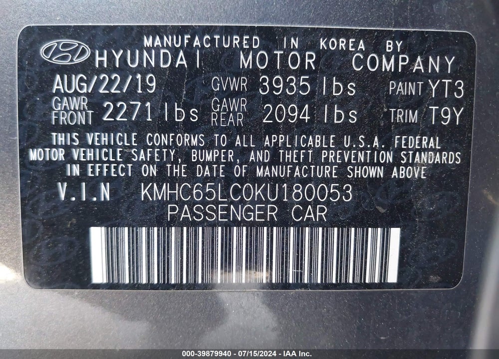 2019 HYUNDAI IONIQ HYBRID BLUE VIN: KMHC65LC0KU180053