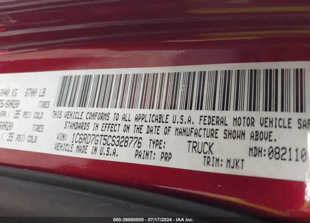 2012 RAM 1500 SLT VIN: 1C6RD7GT5CS328776