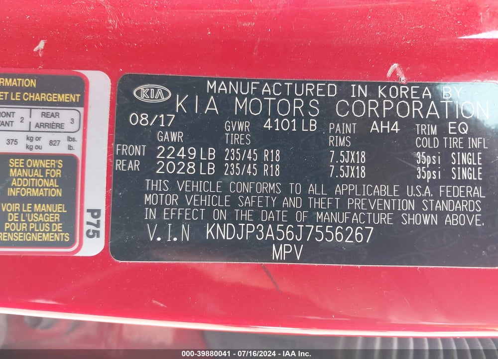 2018 KIA SOUL VIN: KNDJP3A56J7556267