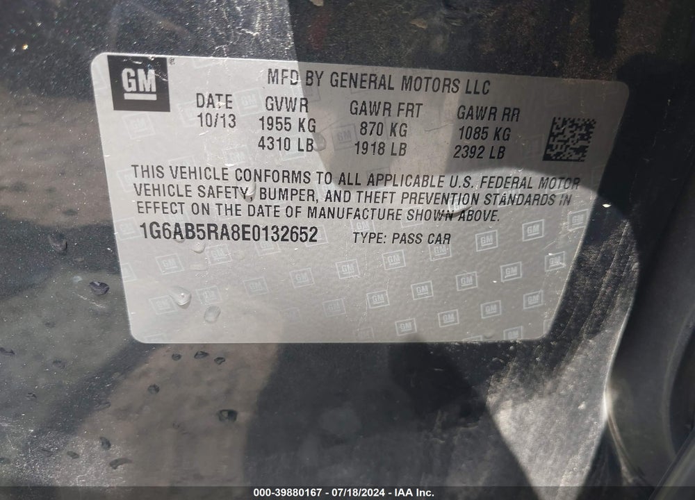 2014 CADILLAC ATS LUXURY VIN: 1G6AB5RA8E0132652