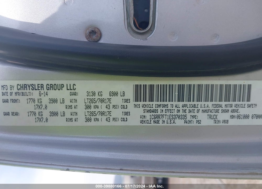 2014 RAM 1500 TRADESMAN VIN: 1C6RR7FT1ES370335