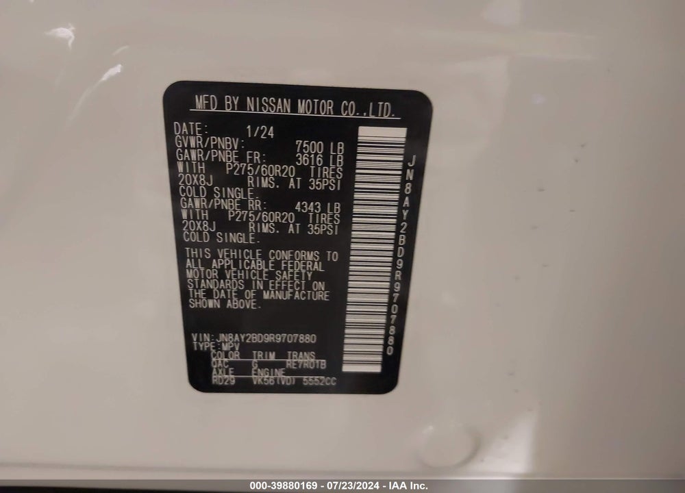2024 NISSAN ARMADA SL 4WD VIN: JN8AY2BD9R9707880