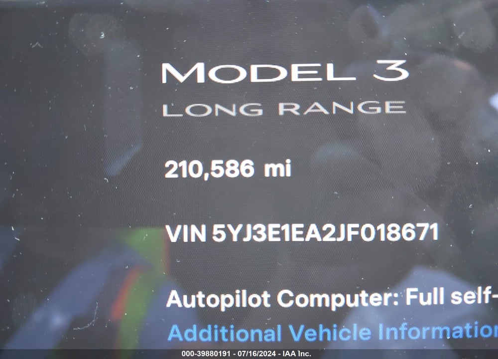 2018 TESLA MODEL 3 LONG RANGE/MID RANGE VIN: 5YJ3E1EA2JF018671