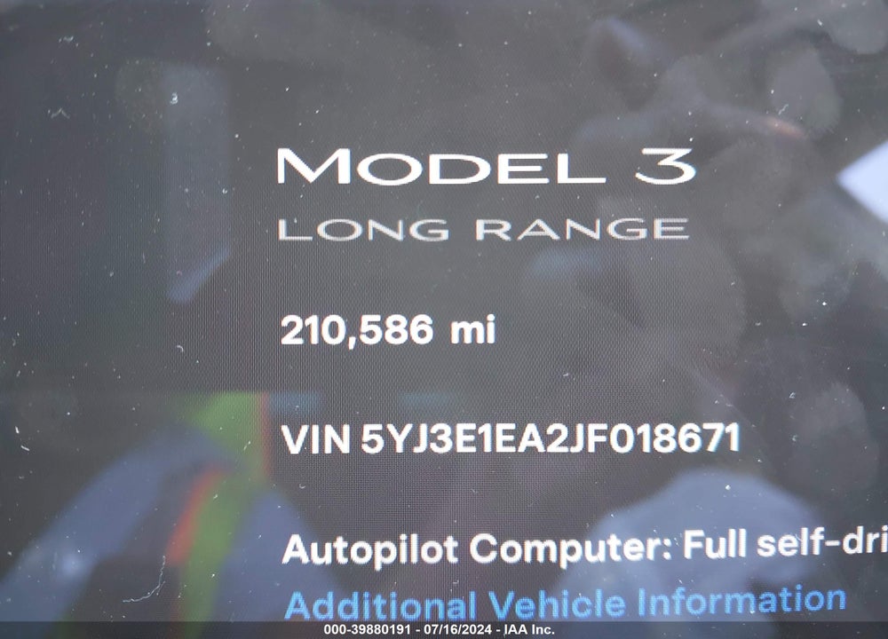 2018 TESLA MODEL 3 LONG RANGE/MID RANGE VIN: 5YJ3E1EA2JF018671