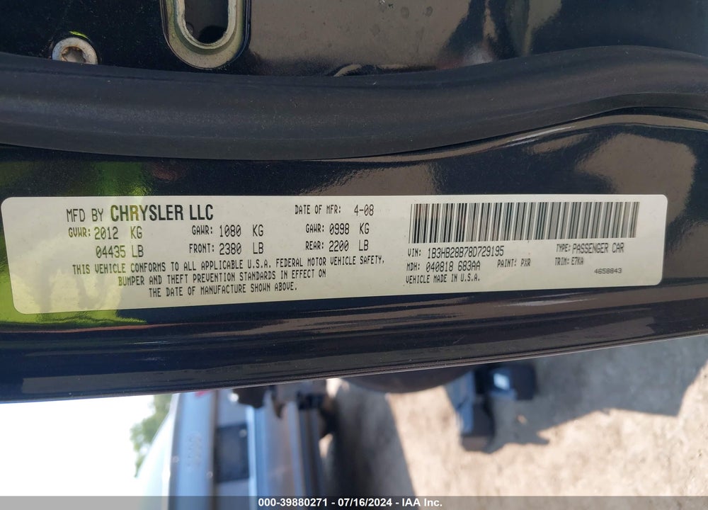 2008 DODGE CALIBER SE VIN: 1B3HB28B78D729195