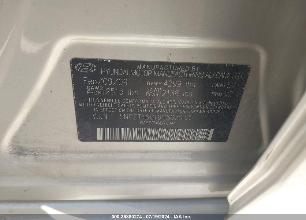 2009 HYUNDAI SONATA VIN: 5NPET46C19H567033