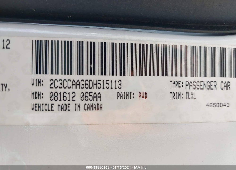 2013 CHRYSLER 300 MOTOWN VIN: 2C3CCAAG6DH515113
