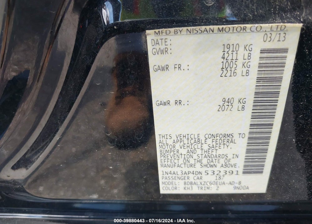 2013 NISSAN ALTIMA 2.5 SL VIN: 1N4AL3AP4DN532391
