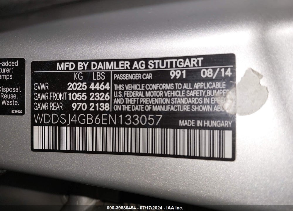 2014 MERCEDES-BENZ CLA 250 4MATIC VIN: WDDSJ4GB6EN133057