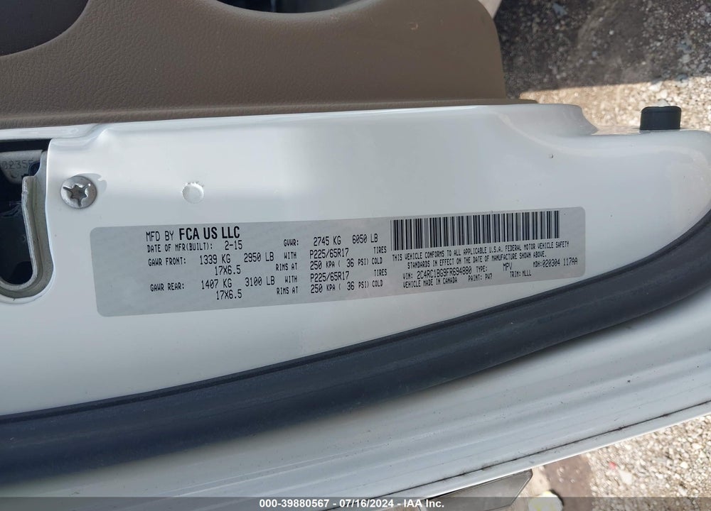 2015 CHRYSLER TOWN & COUNTRY TOURING VIN: 2C4RC1BG9FR694880