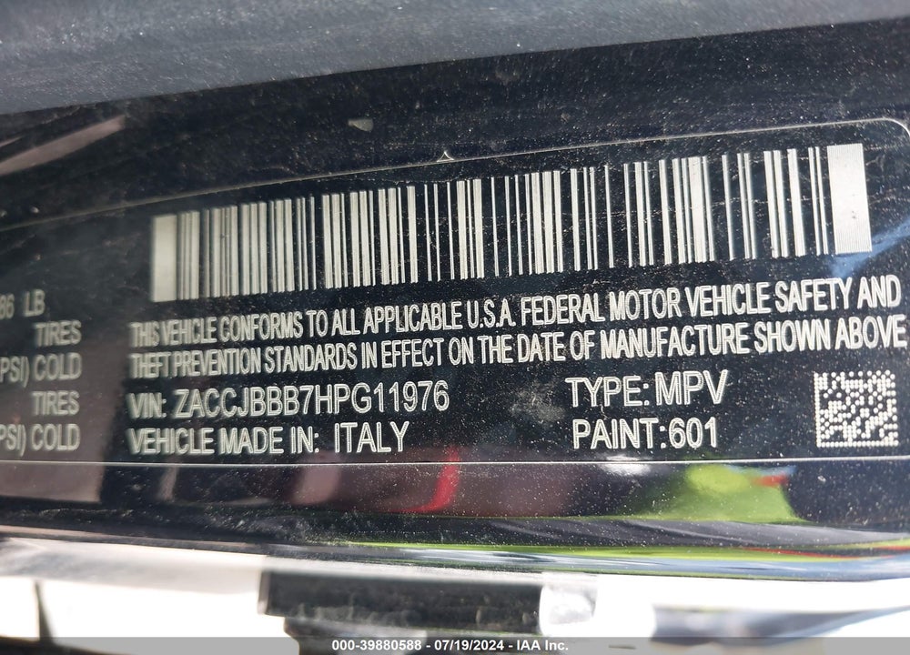 2017 JEEP RENEGADE LATITUDE 4X4 VIN: ZACCJBBB7HPG11976