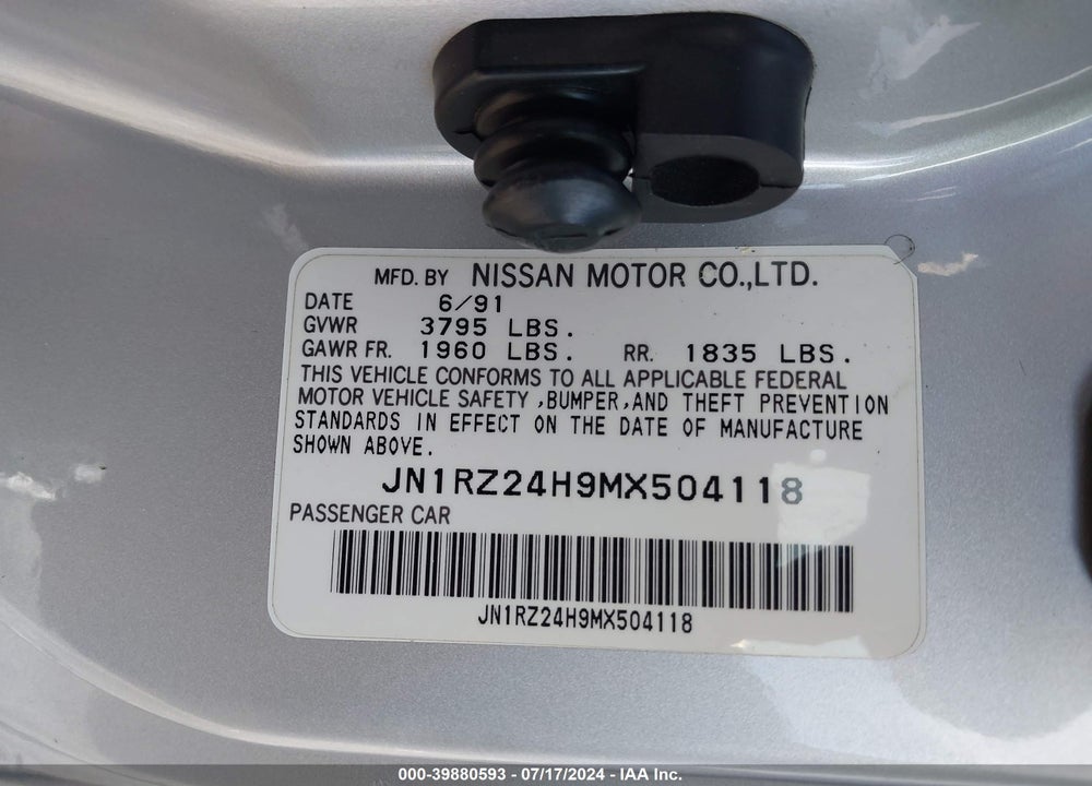 1991 NISSAN 300ZX VIN: JN1RZ24H9MX504118