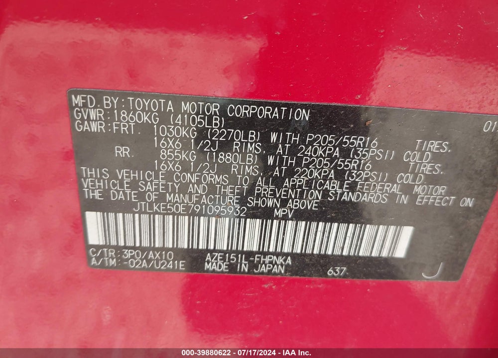 2009 SCION XB VIN: JTLKE50E791095932