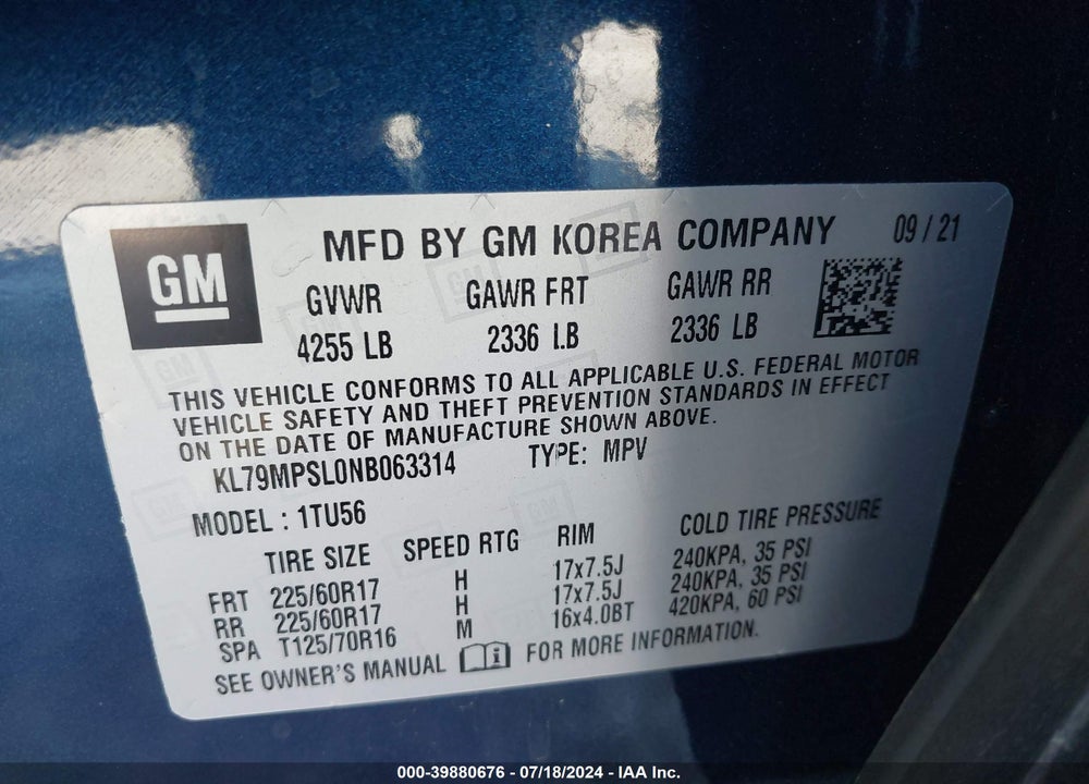 2022 CHEVROLET TRAILBLAZER FWD LT VIN: KL79MPSL0NB063314