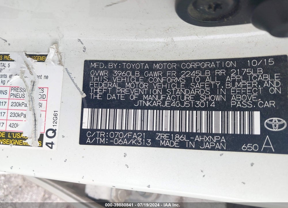 2016 SCION IM VIN: JTNKARJE4GJ513014