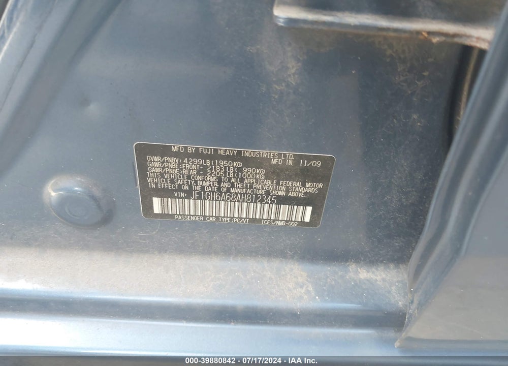 2010 SUBARU IMPREZA 2.5I VIN: JF1GH6A68AH812345