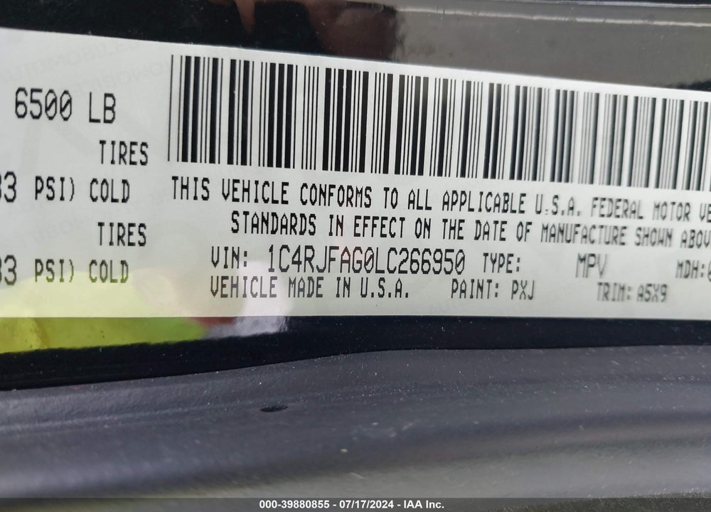 2020 JEEP GRAND CHEROKEE LAREDO E 4X4 VIN: 1C4RJFAG0LC266950