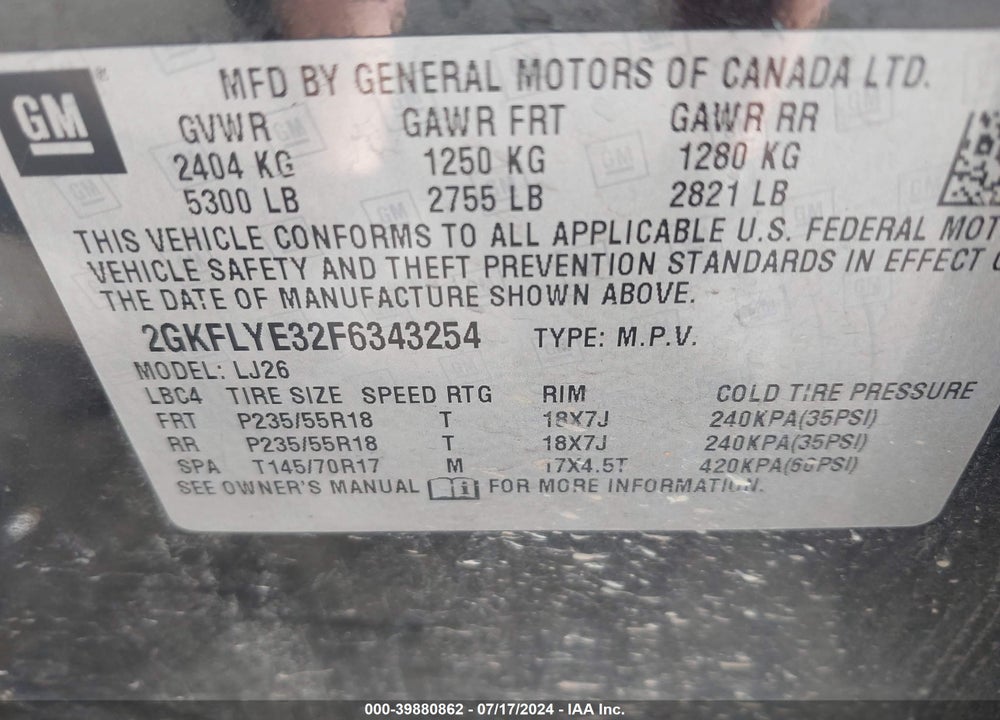 2015 GMC TERRAIN SLT-2 VIN: 2GKFLYE32F6343254