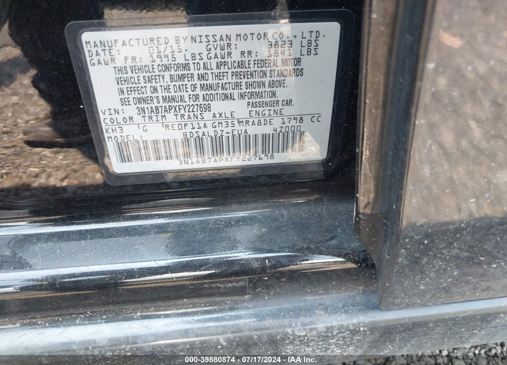 2015 NISSAN SENTRA VIN: 3N1AB7APXFY227698