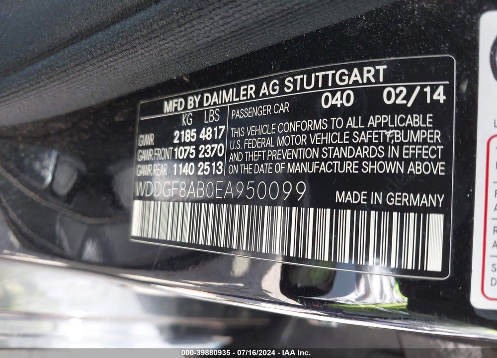 2014 MERCEDES-BENZ C 300 LUXURY 4MATIC/SPORT 4MATIC VIN: WDDGF8AB0EA950099