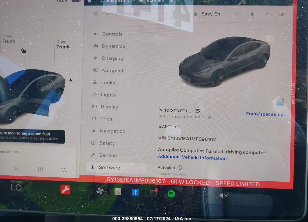 2021 TESLA MODEL 3 STANDARD RANGE PLUS REAR-WHEEL DRIVE VIN: 5YJ3E1EA1MF096167