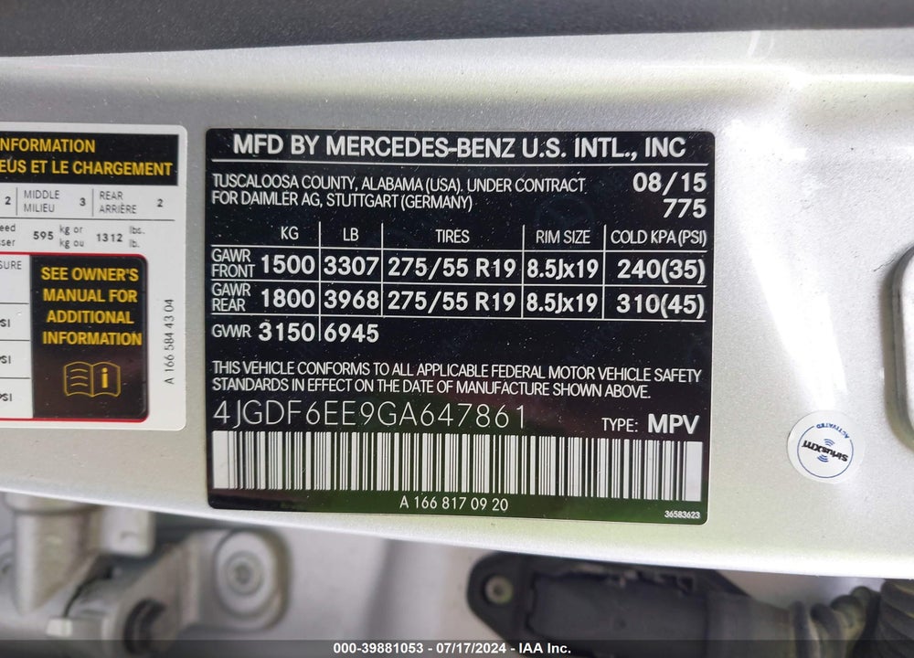 2016 MERCEDES-BENZ GL 450 4MATIC VIN: 4JGDF6EE9GA647861
