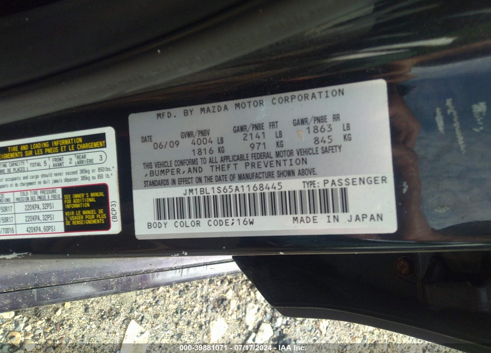 2010 MAZDA 3 S GRAND TOURING VIN: JM1BL1S65A1168445