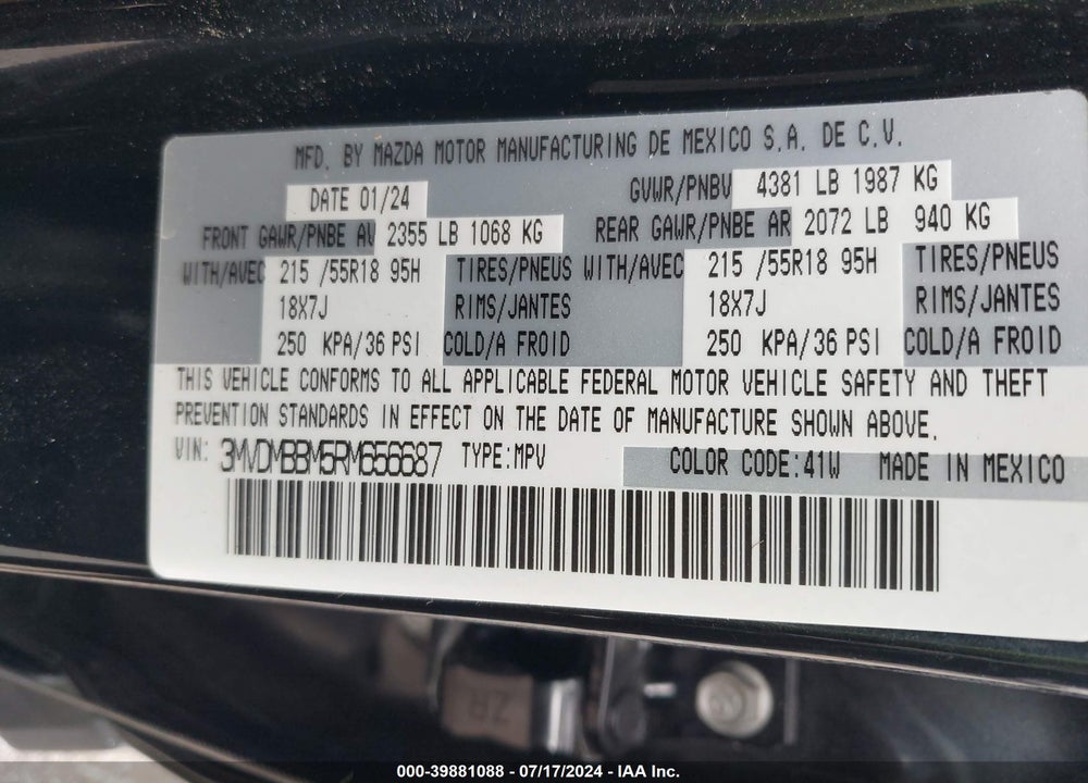 2024 MAZDA CX-30 2.5 S SELECT SPORT VIN: 3MVDMBBM5RM656687