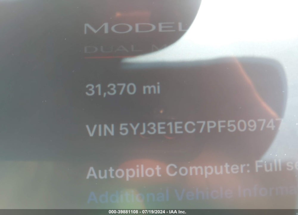 2023 TESLA MODEL 3 PERFORMANCE DUAL MOTOR ALL-WHEEL DRIVE VIN: 5YJ3E1EC7PF509747