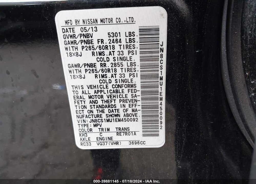2014 INFINITI QX70 VIN: JN8CS1MU1EM450092