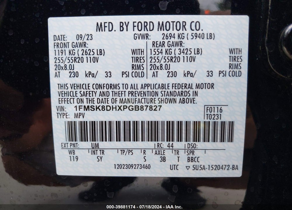 2023 FORD EXPLORER XLT VIN: 1FMSK8DHXPGB87827