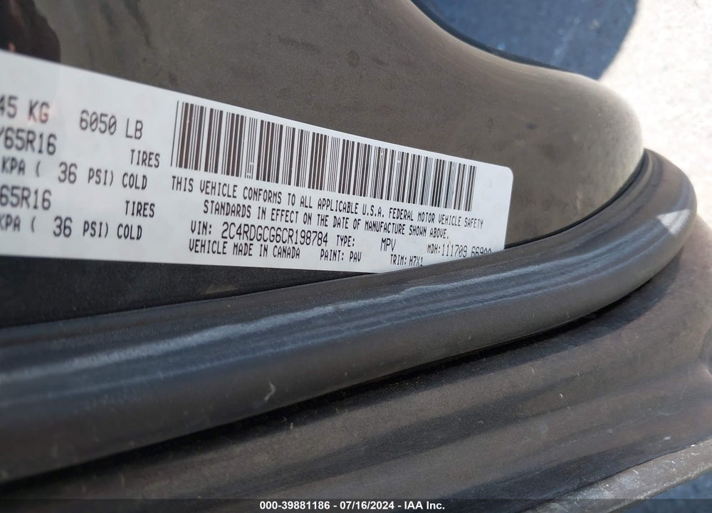 2012 DODGE GRAND CARAVAN SXT VIN: 2C4RDGCG6CR198784