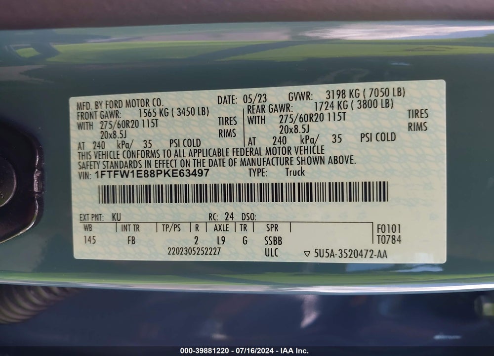 2023 FORD F-150 XLT VIN: 1FTFW1E88PKE63497