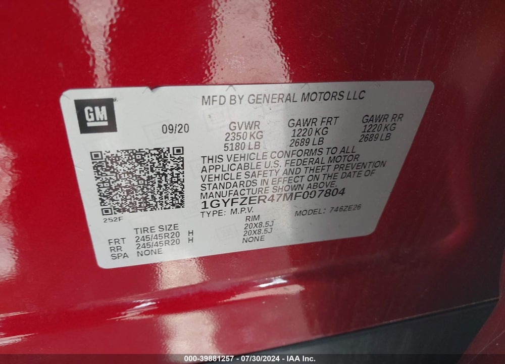 2021 CADILLAC XT4 FWD SPORT VIN: 1GYFZER47MF007804