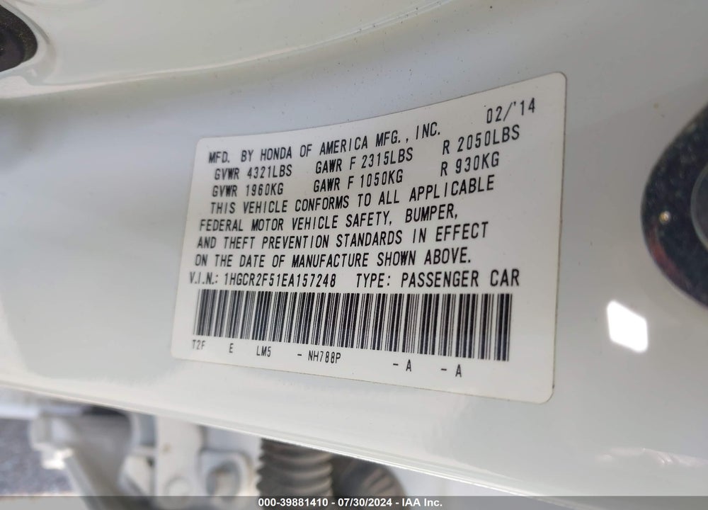 2014 HONDA ACCORD SPORT VIN: 1HGCR2F51EA157248
