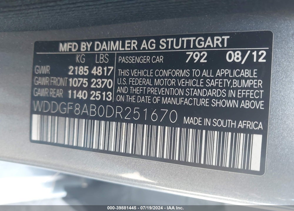 2013 MERCEDES-BENZ C 300 LUXURY 4MATIC/SPORT 4MATIC VIN: WDDGF8AB0DR251670