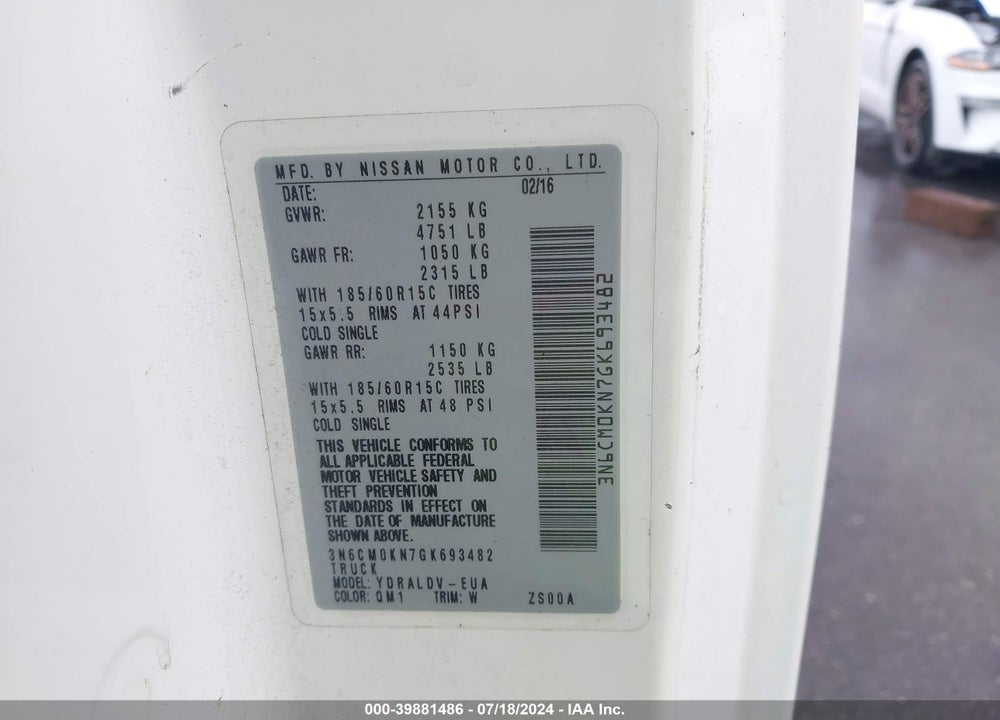 2016 NISSAN NV200 S VIN: 3N6CM0KN7GK693482
