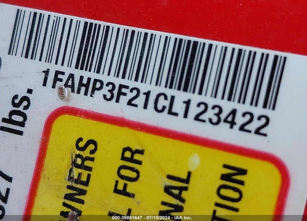 2012 FORD FOCUS SE VIN: 1FAHP3F21CL123422