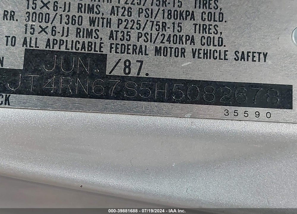 1987 TOYOTA PICKUP XTRACAB RN67 SR5 VIN: JT4RN67S5H5082678