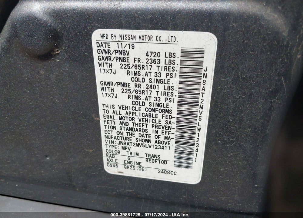 2020 NISSAN ROGUE S INTELLIGENT AWD VIN: JN8AT2MV5LW123411